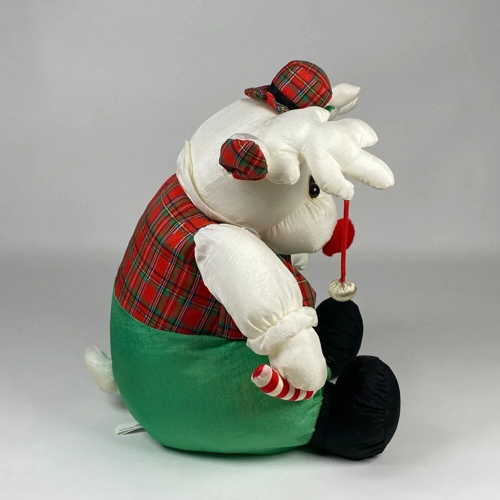 1993 International Silver Co. Holiday Reindeer Plush Nylon Stuffed Animal w Bell